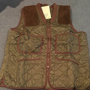 Barbour Olive Quilted Vest with Brown Accents